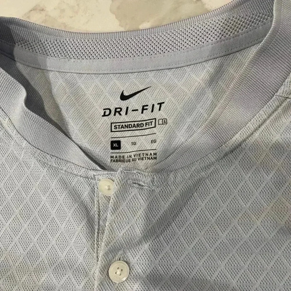 Nike DriFit Textured Argyle Print Gray Short Sleeve Activewear Polo Mens XL Golf - Picture 3 of 7